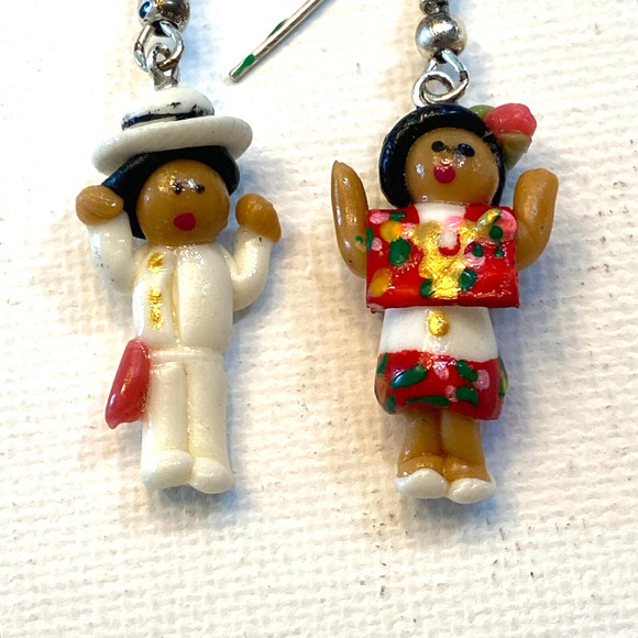 Handmade Clay Mexican Man Woman Dancer Earrings NEW - Picture 3 of 3